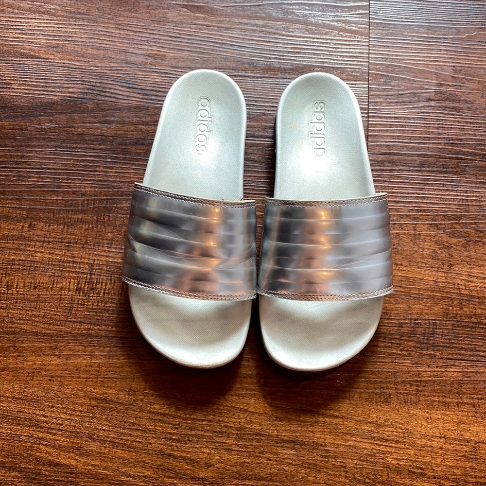 Adidas Silver Metallic Slides